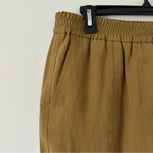Zara Tan Brown High Rise Viscose Wide Leg Pleated Pull On Cropped Trouser L NWT thumbnail 4