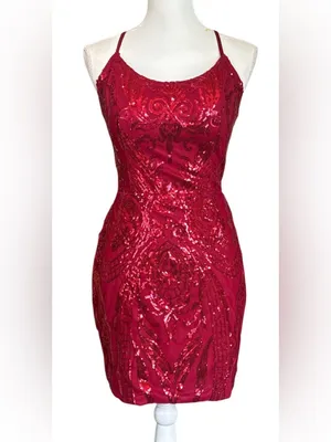 Pomuyoo rury Red Sequin Mini Dress with Spaghetti Straps Size 8 thumbnail 4