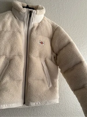 Dickies Sherpa Puffer Jacket Cream Teddy Fleece Zip Up Cozy Winter Coat thumbnail 6