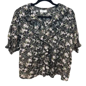 Natural Life My Favorite Cotton Top Black Flung Floral Ruffle Cotton Size XL thumbnail 2