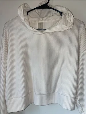 Altar'd State Revival Ribbed Hooded Pullover Cream Sweater Size L thumbnail 2
