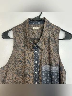 New! Free People Make My Day Sleevless Collared Button Down Sleep Shirt Small thumbnail 4