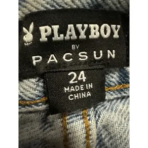 Playboy by PacSun Light Wash Blue All Over Logo Print Denim Shorts Size 24 High thumbnail 4