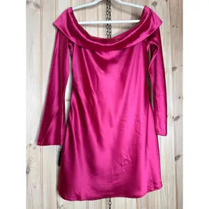 NWT Lulus Luxurious Vision Berry Pink Satin Off-the-Shoulder Mini Dress Party XL thumbnail 6