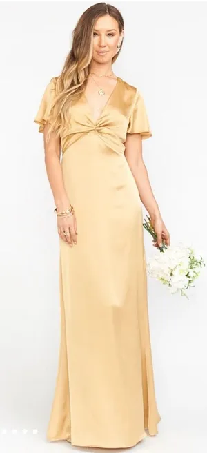 Show Me Your Mumu Rome Twist Gown True Gold Luxe Satin Maxi‎ Dress NWT Size XS thumbnail 1