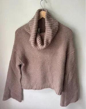 Gentle Fawn Collection Mauve Cowl Neck Bell Sleeve Sweater Small thumbnail 1