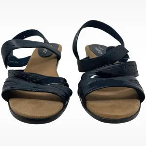 Trotters “Marvie” Navy Blue Leather Heeled Hook & Loop Sandals Women’s 8.5 Wide thumbnail 2