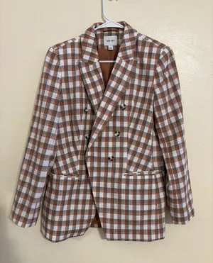 Nine West Plaid Double Breasted Blazer Brown Check Jacket M thumbnail 1