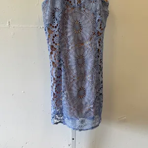 Francesca's Blue Crochet Lace Halter Mini Dress Garden Party Medium Cocktail thumbnail 4