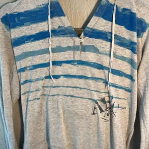 American Eagle Outfitters Y2K Blue and Gray Striped Hoodie SZ M 2000s Vintage thumbnail 4