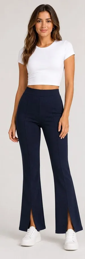 Abercrombie & Fitch Women’s Navy High Rise Wide Leg Pants Split Hem Pull-On Smal thumbnail 1