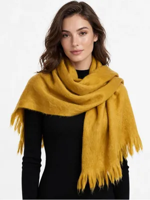 Alpaca Wool Shawl Wrap in Mustard Yellow thumbnail 1