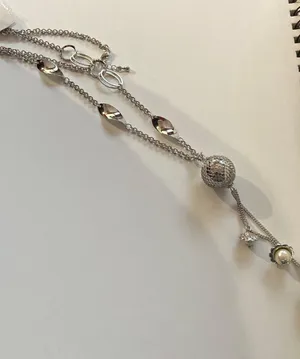 Long 3 Bead Cluster Necklace 30" Silver Chain Vintage Boho Style thumbnail 3