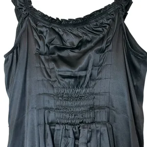 Y2K Black Silk Sleeveless Blouse Ruffle Trim Dark Romantic Whimsigoth Renfaire thumbnail 9