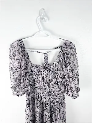 ANTHROPOLOGIE Black Squareneck Sheer Puff Sleeves Smocked Back Tie Midi Dress XS thumbnail 10