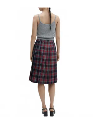 Mango Pleated Midi-Skirt NWT Red Blue Plaid Size Small thumbnail 2