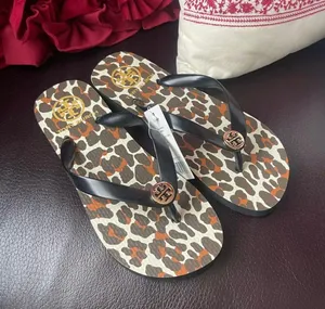 Tory Burch NWT Flip Flop - Black/Leo/009 - Size 7 avail - Gold Logo thumbnail 1