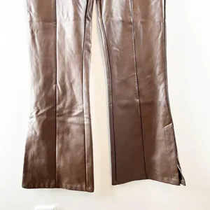 Abercrombie & Fitch Vegan Leather High Rise Pull On Flare Pants Brown Medium thumbnail 7
