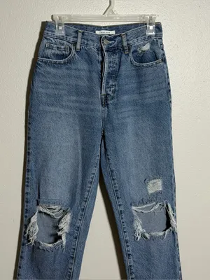 Pacsun Women Streetwear High-Rise‎ Straight Distressed Blue Denim Jeans size 26 thumbnail 2