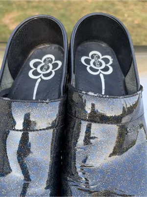 Sanita Professional Black Multicolor Glitter Patent Leather Danish Clogs Sz 40 thumbnail 7