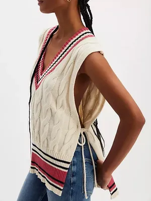 Free People Coastal Prep Poncho Vest Cable Knit thumbnail 1