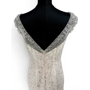 Sherri Hill 51114 Ivory‎ Lace Mermaid Gown – Beaded Cap Sleeve Formal Dress Sz 4 thumbnail 7