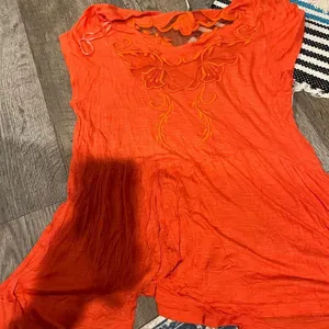 Free people Orange Embroidered mesh‎ Top M thumbnail 7