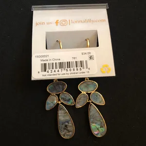 Gold and abalone dangle chandelier statement earrings thumbnail 7