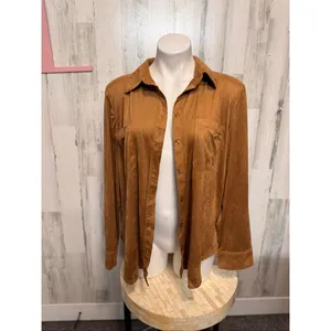 Grace The Perfect Fit Brown Faux Suede Button Up Shirt Womens Size XL Shacket thumbnail 2