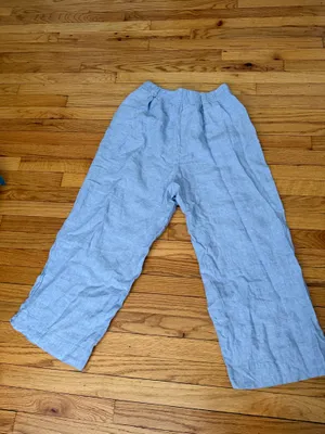 Tahari linen wide lounge elastic waist baby pullover XL Blue pants casual beachwear thumbnail 4