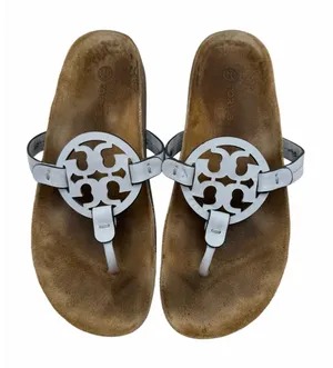 Tory Burch Miller Thong Sandals Light Blue Leather Logo Cork Footbed Women’s 8.5 thumbnail 1