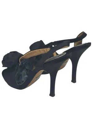 Badgley Mischka ⚘ Rosette Stiletto Heel Sandals ⚘ Black ⚘ 7.5M ⚘ Cocktail Attire thumbnail 6