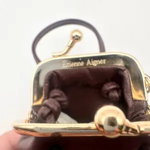 Etienne Aigner Brown Leather Kisslock Miniature Coin Top Handle Purse Keychain thumbnail 5