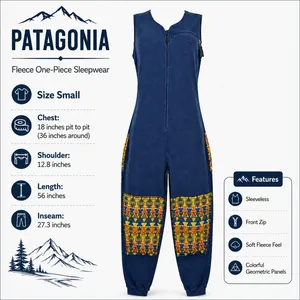Patagonia Women's Fleece Jumpsuit Small Navy Geometric Cabincore Outdoor Lounge thumbnail 15