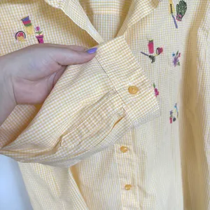 Vintage Butter Yellow Garden Top Floral Grandma Button Down 3/4 Sleeve Blouse XL thumbnail 7