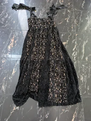 Farm Rio Satin-Trimmed Velvet Guipure Lace Maxi Dress Size Large thumbnail 3