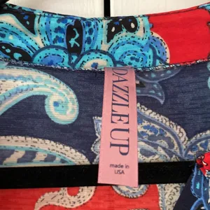DazzleUp Paisley Tunic Top Swim Cover‎ Up Red Blue Boho Beach Size Medium Resort thumbnail 3