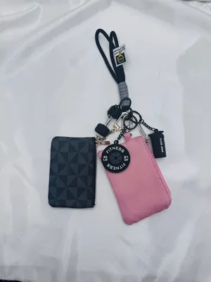 Fitness Wristlet Keychain Set w/ 2 Mini Zipper Pouches & Gym Charms thumbnail 5