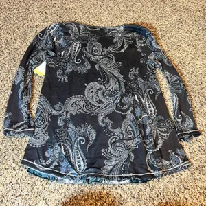 One World Womens Patchwork Paisley Square Neck Long‎ Sleeve Top M thumbnail 6