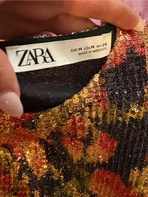 Zara Multicolor Sequin Floral Dress with Black Waist Tie thumbnail 2
