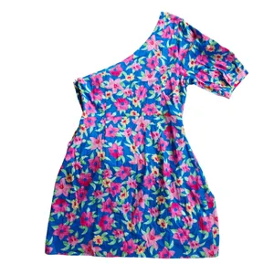 Lulus NWT One Shoulder Floral Mini Dress Blue Pink Yellow EDX1158 Large thumbnail 4