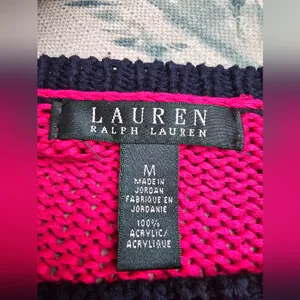Lauren Ralph Lauren Pink & Navy Striped Button Shoulder Sweater – Size M thumbnail 5