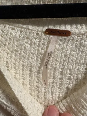 Free People Sweater Womens Large Cream Striped Open Knit Boho Scoop Neck Pullo thumbnail 3