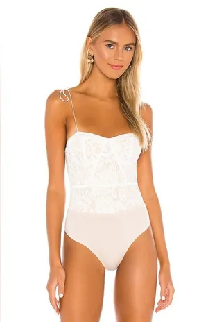 REVOLVE x Superdown Stasia Lace Bodysuit in White & Nude thumbnail 8