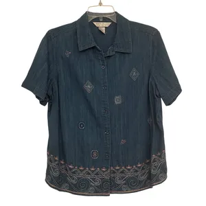Vintage Embroidered Denim Napa Valley Blues Womens L 100%‎ Cotton Boho Shirt thumbnail 1