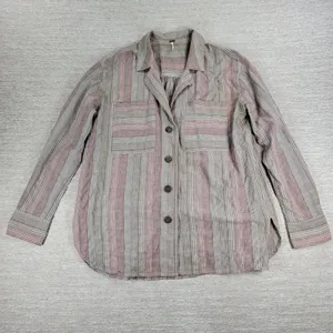 Free People High Tide Shirt XS Tan Pink Womens Striped Oversized Button Up Boho thumbnail 9
