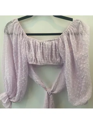 Hello molly crop top tie Lilac Swiss Dot Peasant Top thumbnail 3