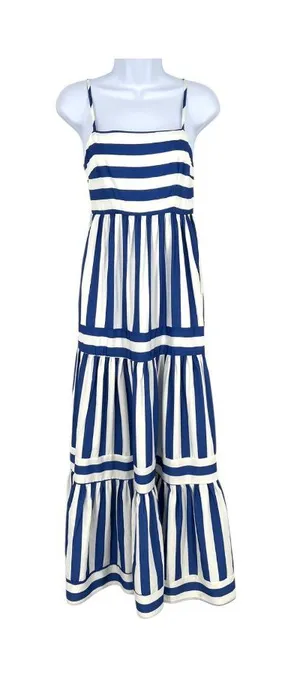 Urban Daizy Nautical Stripe Maxi Dress Blue White Tiered Sun Dress Medium NWT thumbnail 1