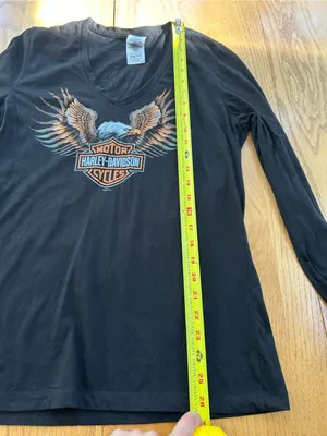 Harley-Davidson Women M‎ Black Long Sleeve V-Neck Eagle Graphic Shirt Bumpus TN thumbnail 6