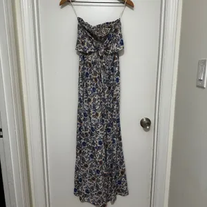 Patrons of Peace | Women's Blue Paisley Smocked Strapless Wide‎ Leg Jumpsuit, XS thumbnail 2